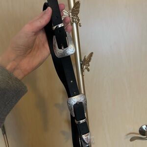 Elegant Black Belt with Silver Buckles